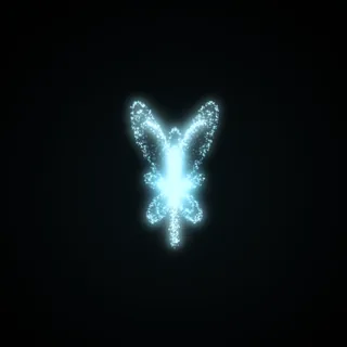 The butterfly shape, drawn in cyan points of light