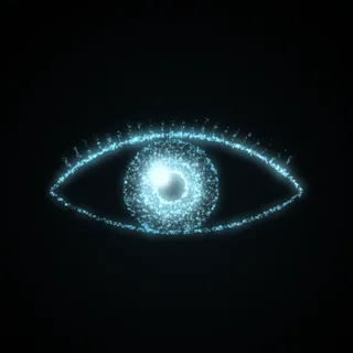 The eye shape, drawn in cyan points of light