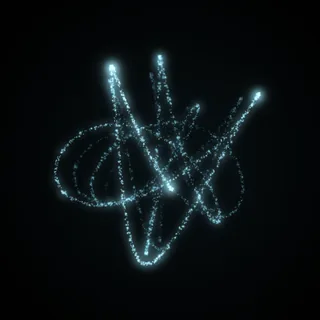 The harmonograph shape, drawn in cyan points of light