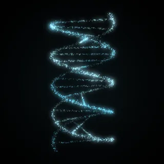 The helix shape, drawn in cyan points of light