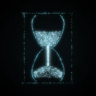 The hourglass shape, drawn in cyan points of light