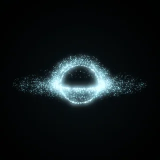 The black hole shape, drawn in cyan points of light