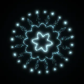 The mandala shape, drawn in cyan points of light