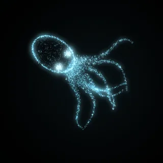 The octopus shape, drawn in cyan points of light