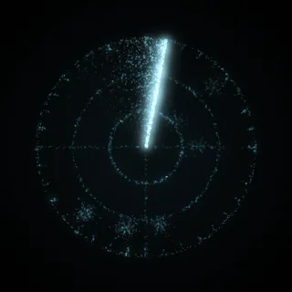The radar shape, drawn in cyan points of light