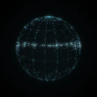 The globe scan shape, drawn in cyan points of light