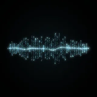 The soundwave shape, drawn in cyan points of light