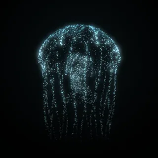 The jellyfish shape, drawn in cyan points of light